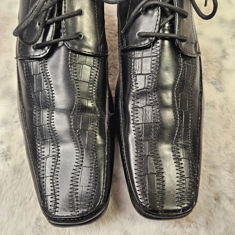 Tim Evans Black Faux Croc Square Toe Dress Shoes 8 Business Dark Acacemia Formal